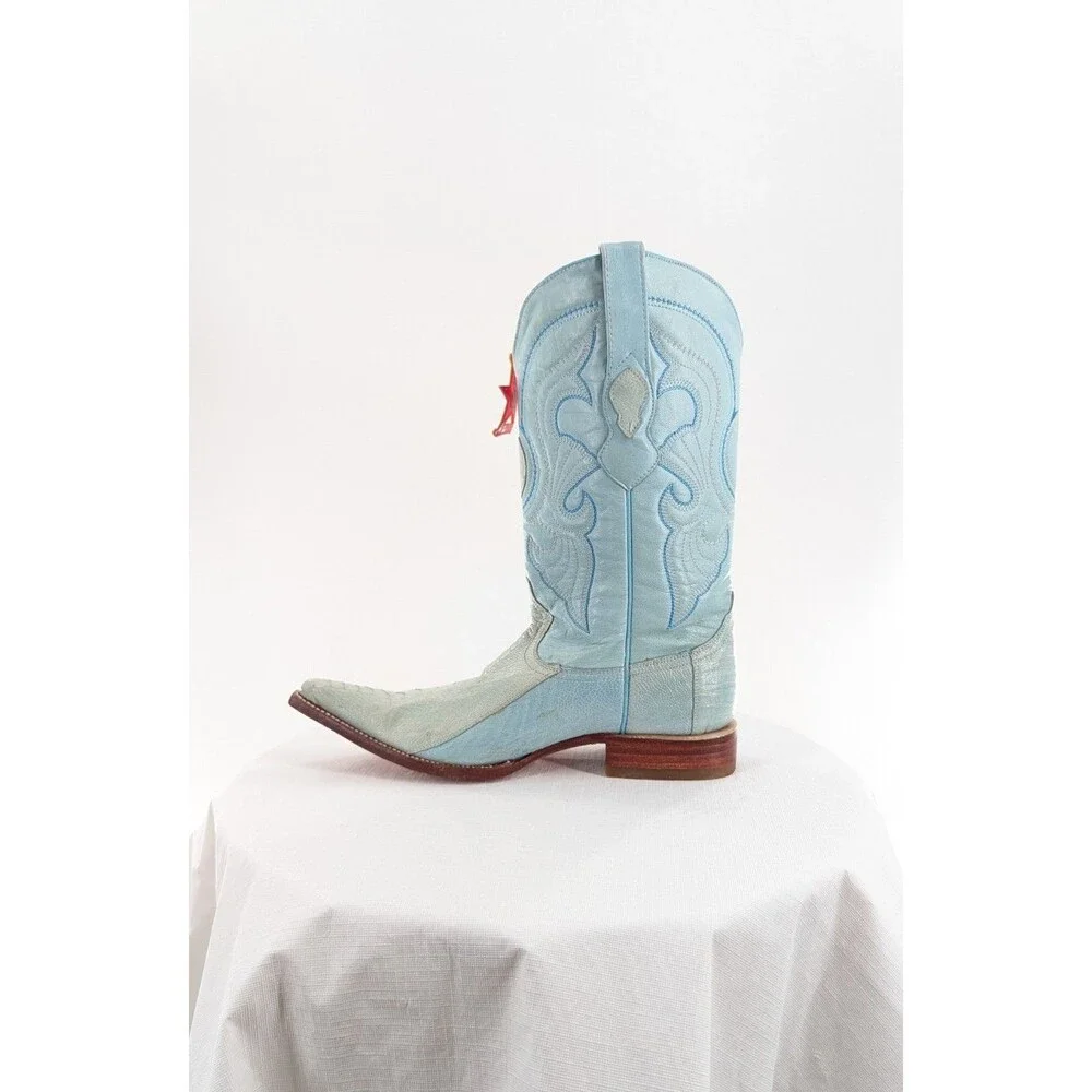 NWT Los Altos Sz 9 EE Rare Pale Blue Cowboy Boots Python? Embroidered Ranch West